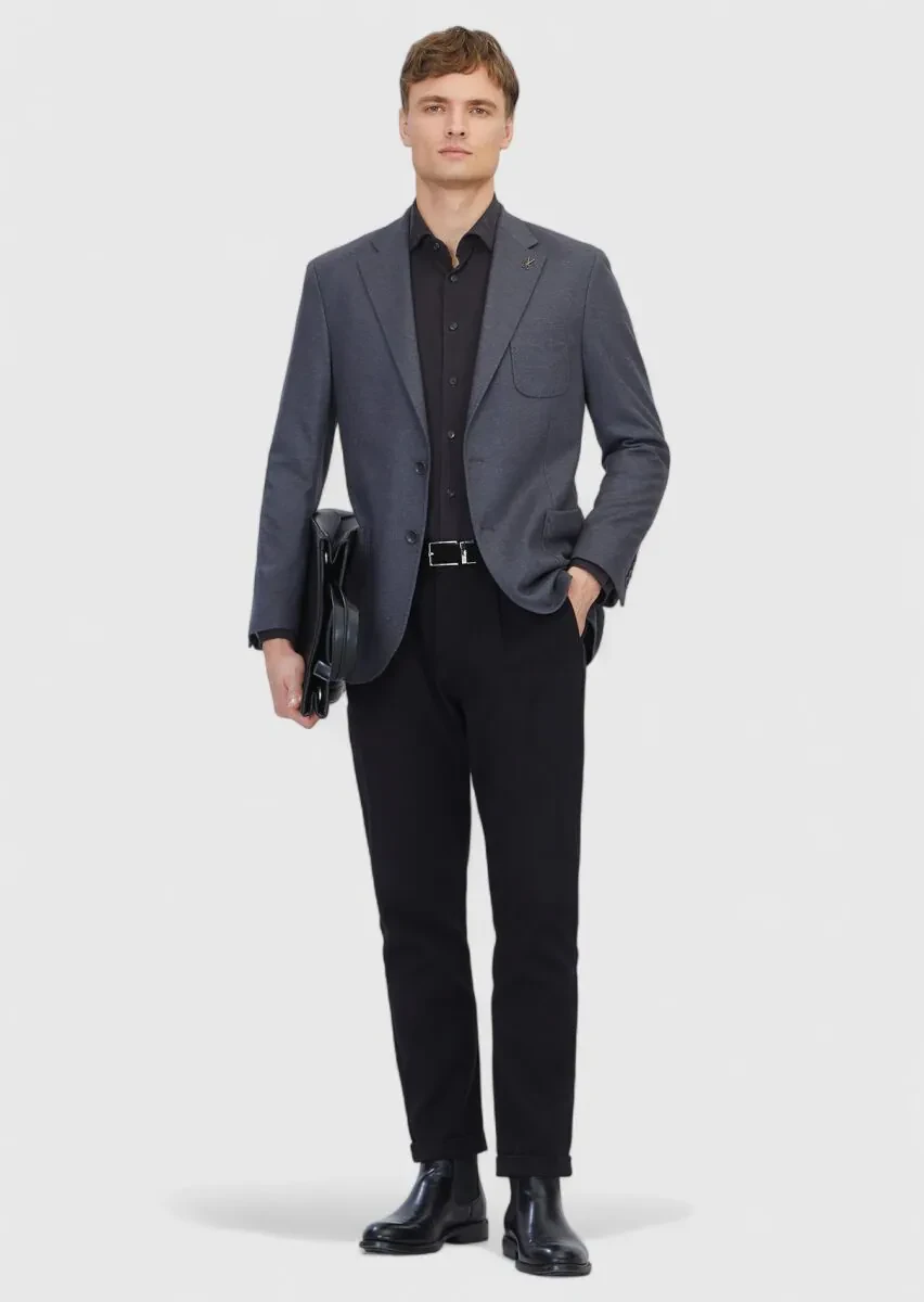 Hard Coal Plain Wool Blended Jacket - 2