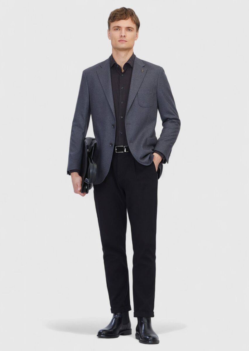 Hard Coal Plain Wool Blended Jacket - 2