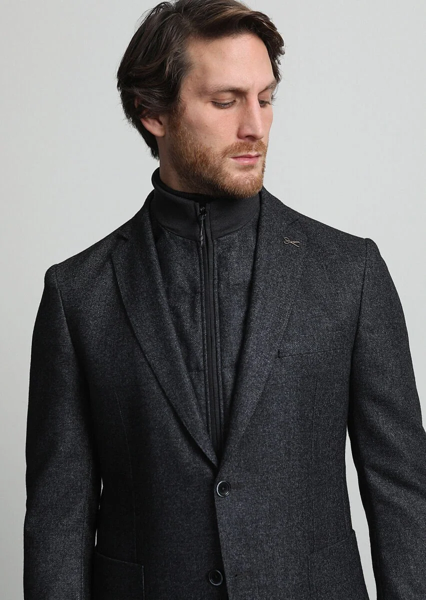 Hard Coal Plain Zeroweight Slim Fit Wool Blended Jacket - 1