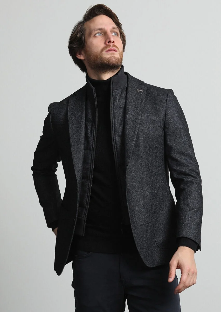 Hard Coal Plain Zeroweight Slim Fit Wool Blended Jacket - 3