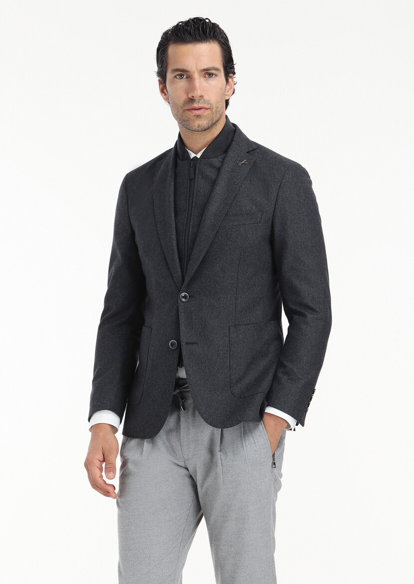 Hard Coal Plain Zeroweight Slim Fit Wool Blended Jacket - 2