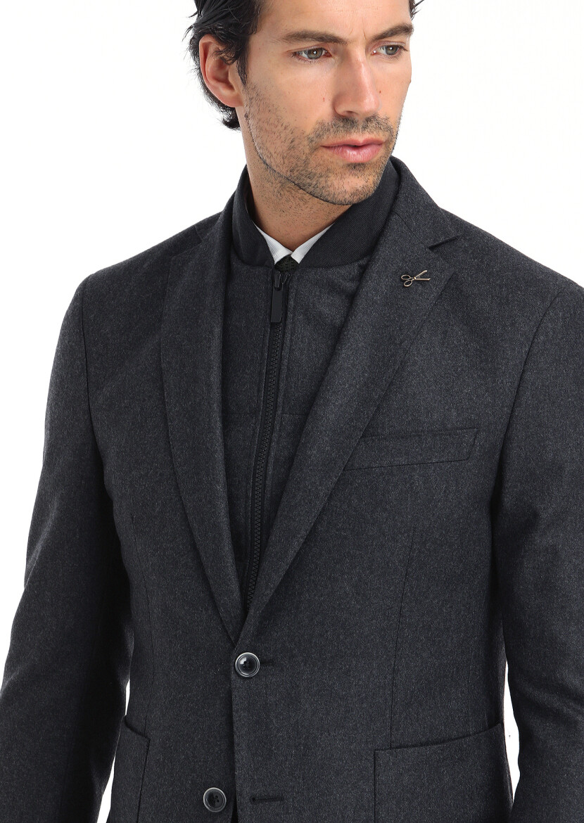 Hard Coal Plain Zeroweight Slim Fit Wool Blended Jacket - 3