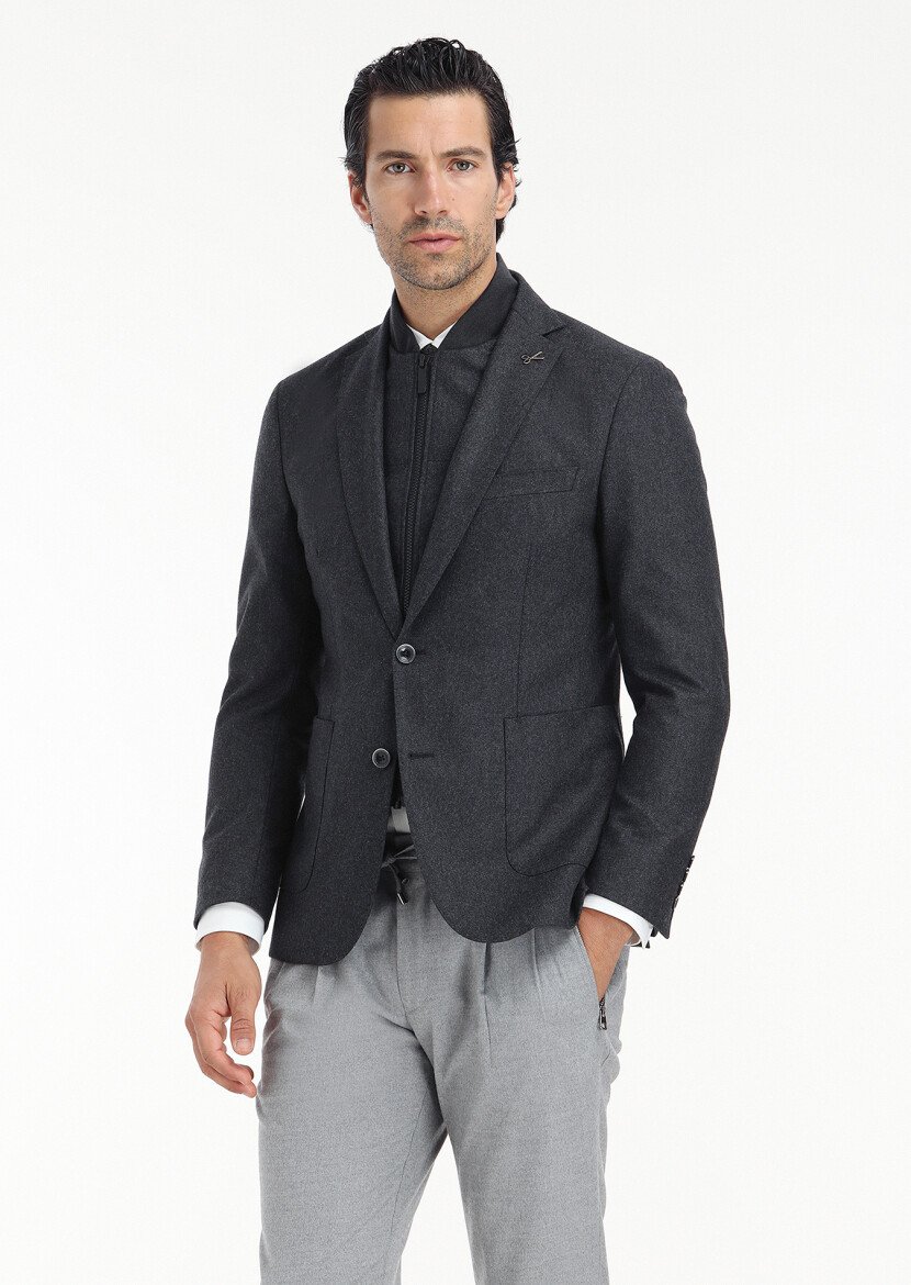 Hard Coal Plain Zeroweight Slim Fit Wool Blended Jacket - 2