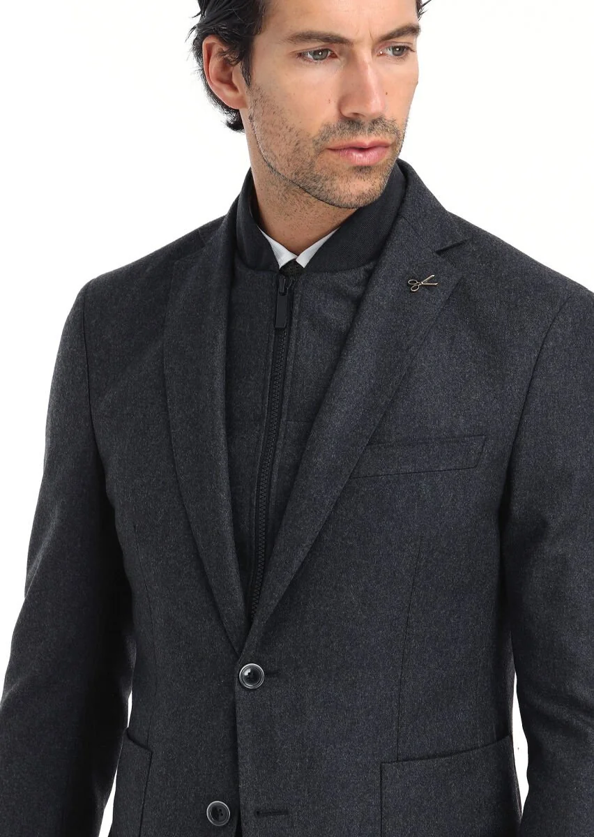 Hard Coal Plain Zeroweight Slim Fit Wool Blended Jacket - 3