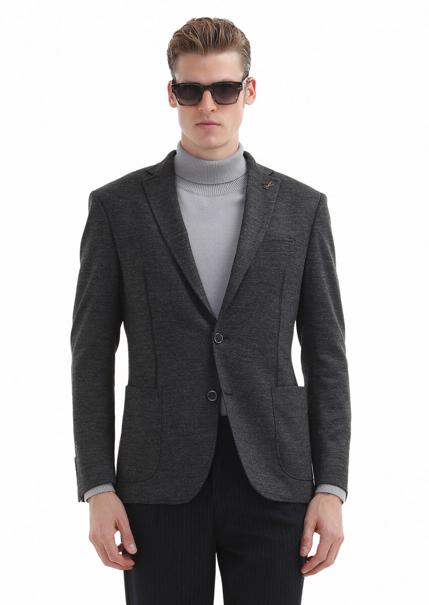 Hard Coal Plain Zeroweight Slim Fit Wool Blended Jacket - 1