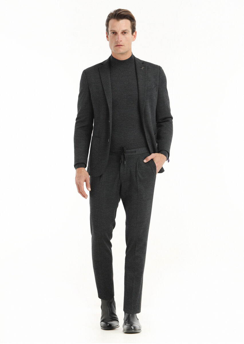 Hard Coal Plain Zeroweight Slim Fit Wool Blended Suit - 1