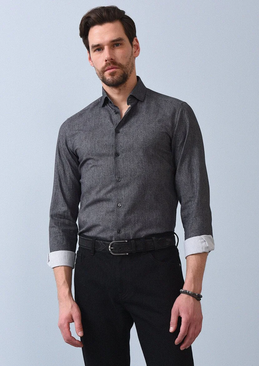 Hard Coal Printed Slim Fit Weaving Casual 100% Cotton Shirt - 3