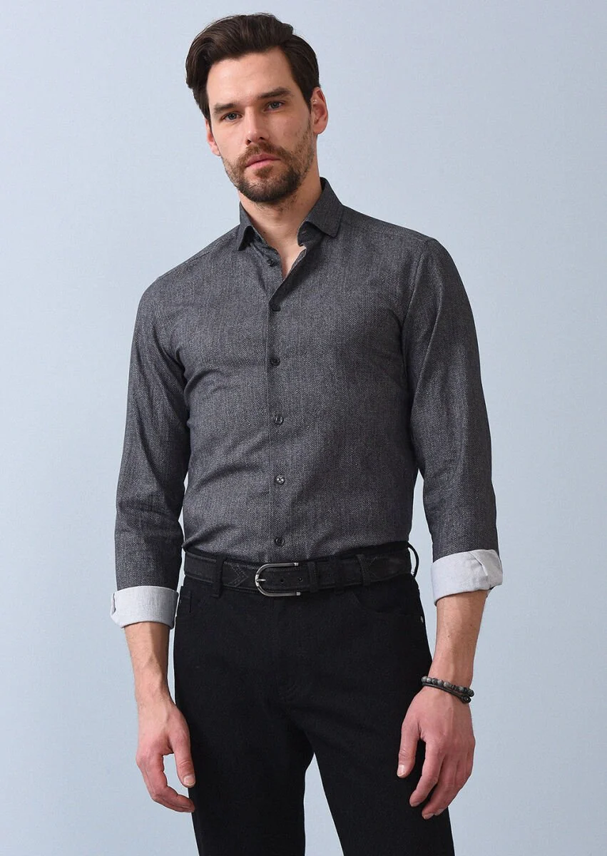 Hard Coal Printed Slim Fit Weaving Casual 100% Cotton Shirt - 3