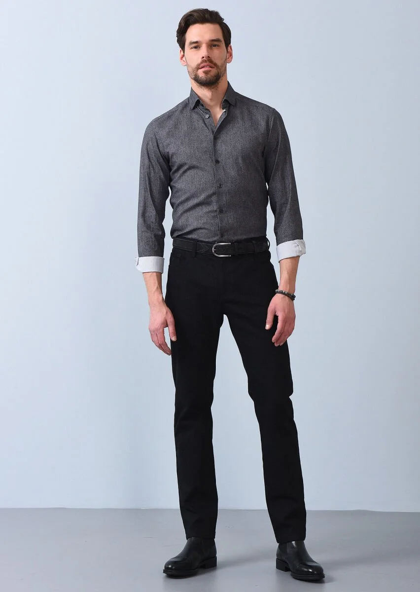 Hard Coal Printed Slim Fit Weaving Casual 100% Cotton Shirt - 4