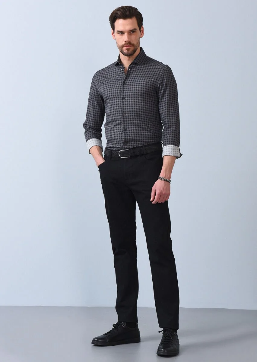 Hard Coal Printed Slim Fit Weaving Casual 100% Cotton Shirt - 4