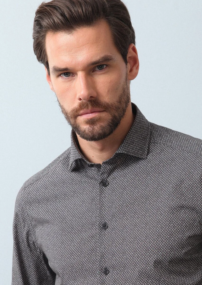 Hard Coal Printed Slim Fit Weaving Casual 100% Cotton Shirt - 1