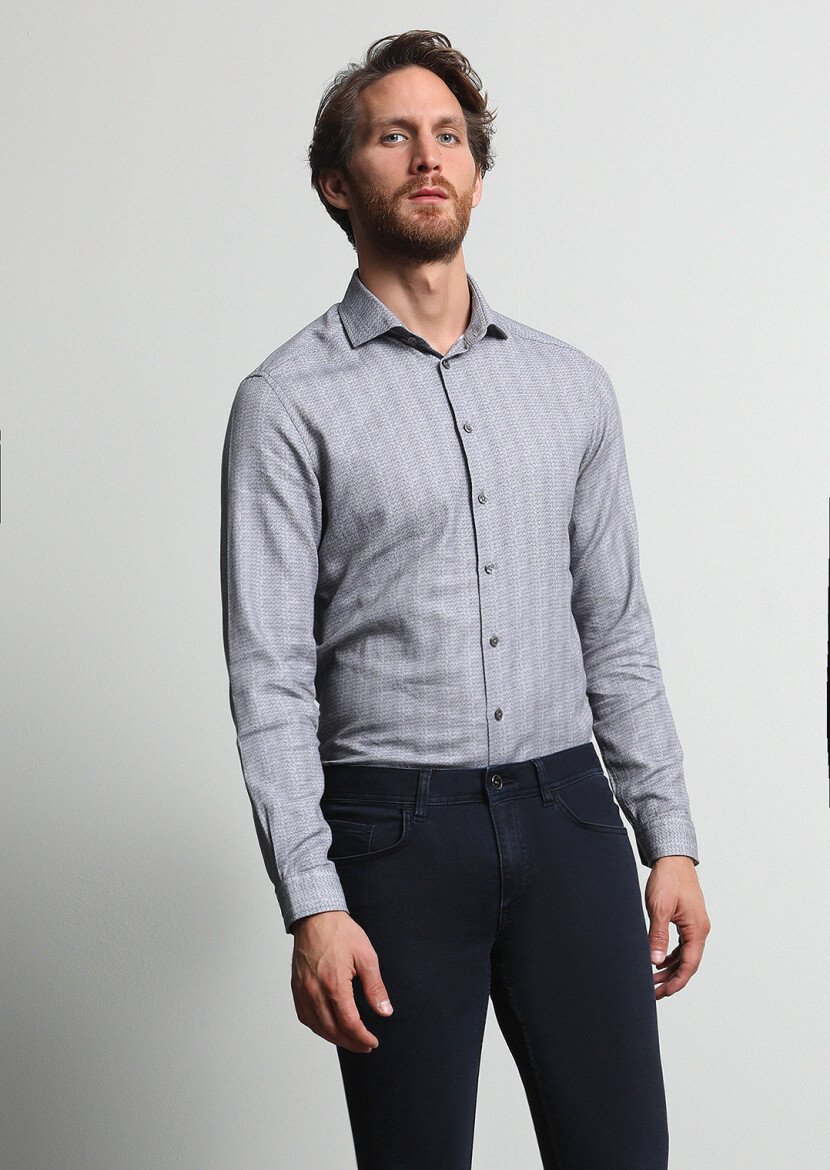 Hard Coal Printed Slim Fit Weaving Casual 100% Cotton Shirt - 1