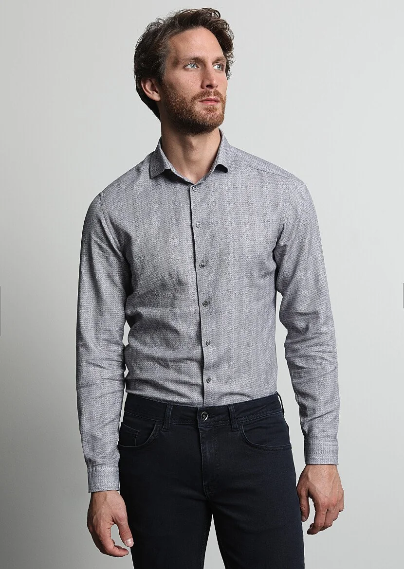 Hard Coal Printed Slim Fit Weaving Casual 100% Cotton Shirt - 3