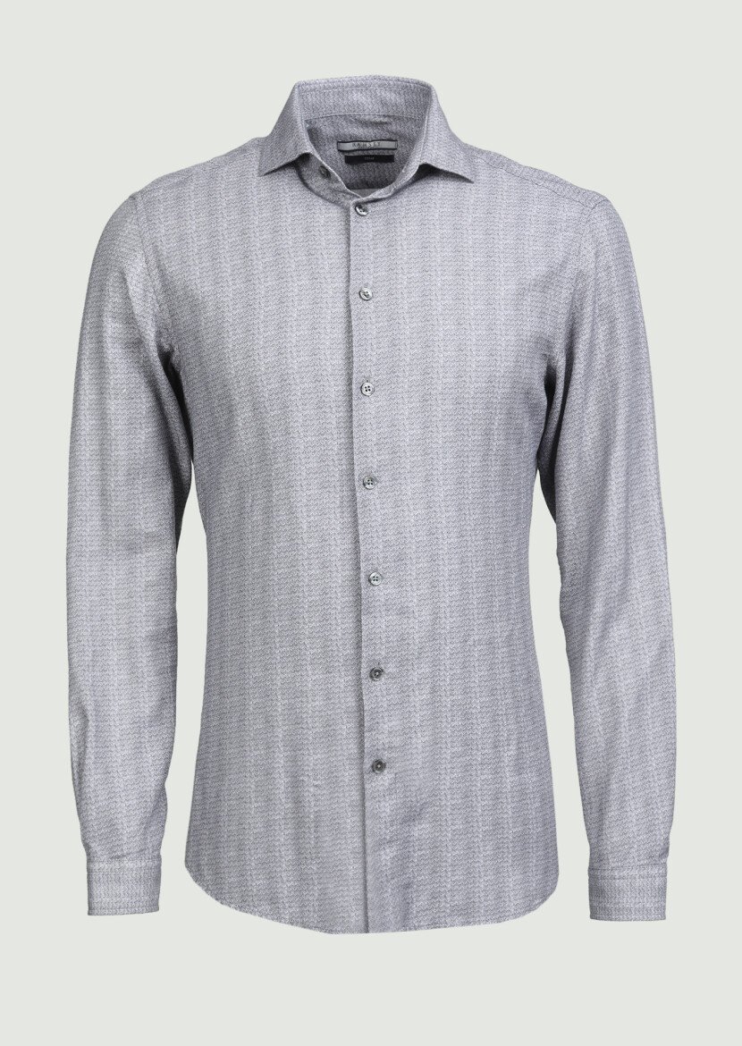 Hard Coal Printed Slim Fit Weaving Casual 100% Cotton Shirt - 6