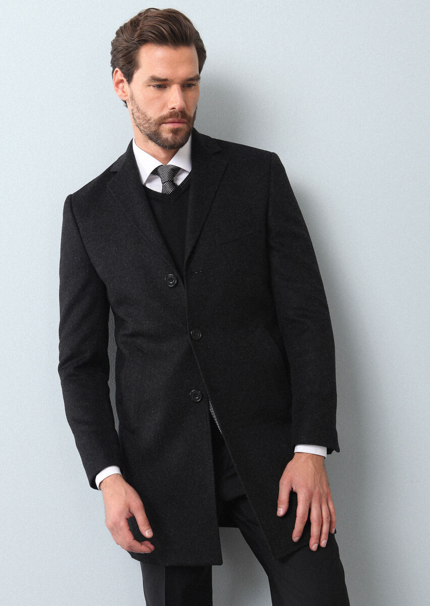 Hard Coal Regular Fit Butterfly Collar Classical Weaving Overcoat - 2