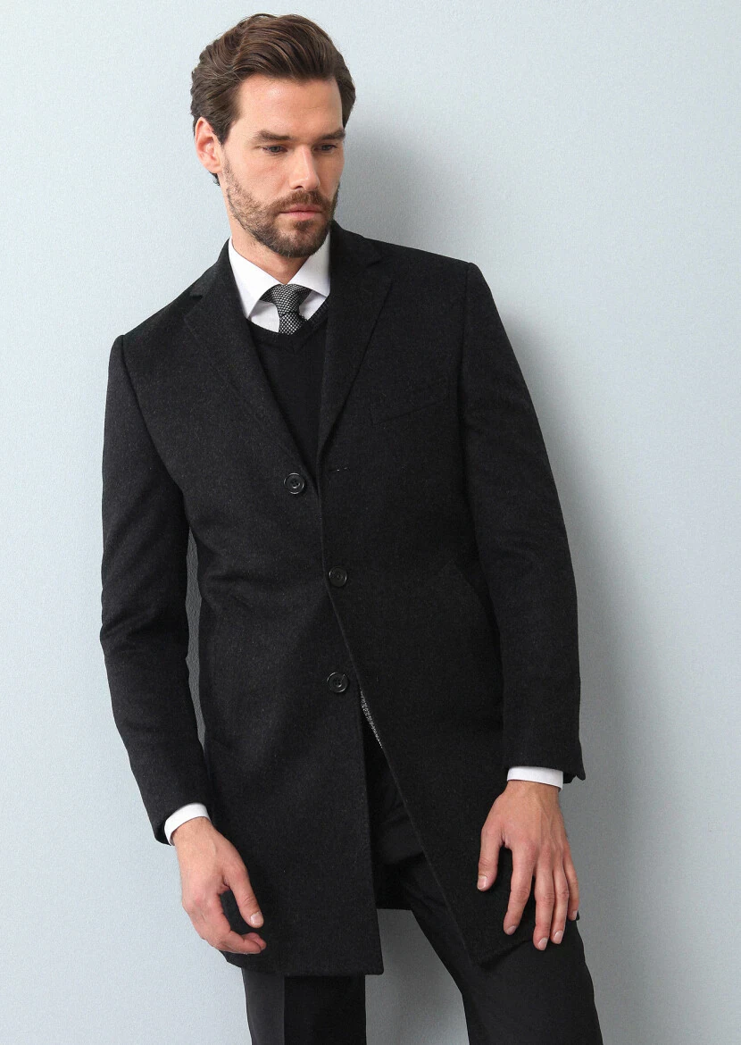 Hard Coal Regular Fit Butterfly Collar Classical Weaving Overcoat 