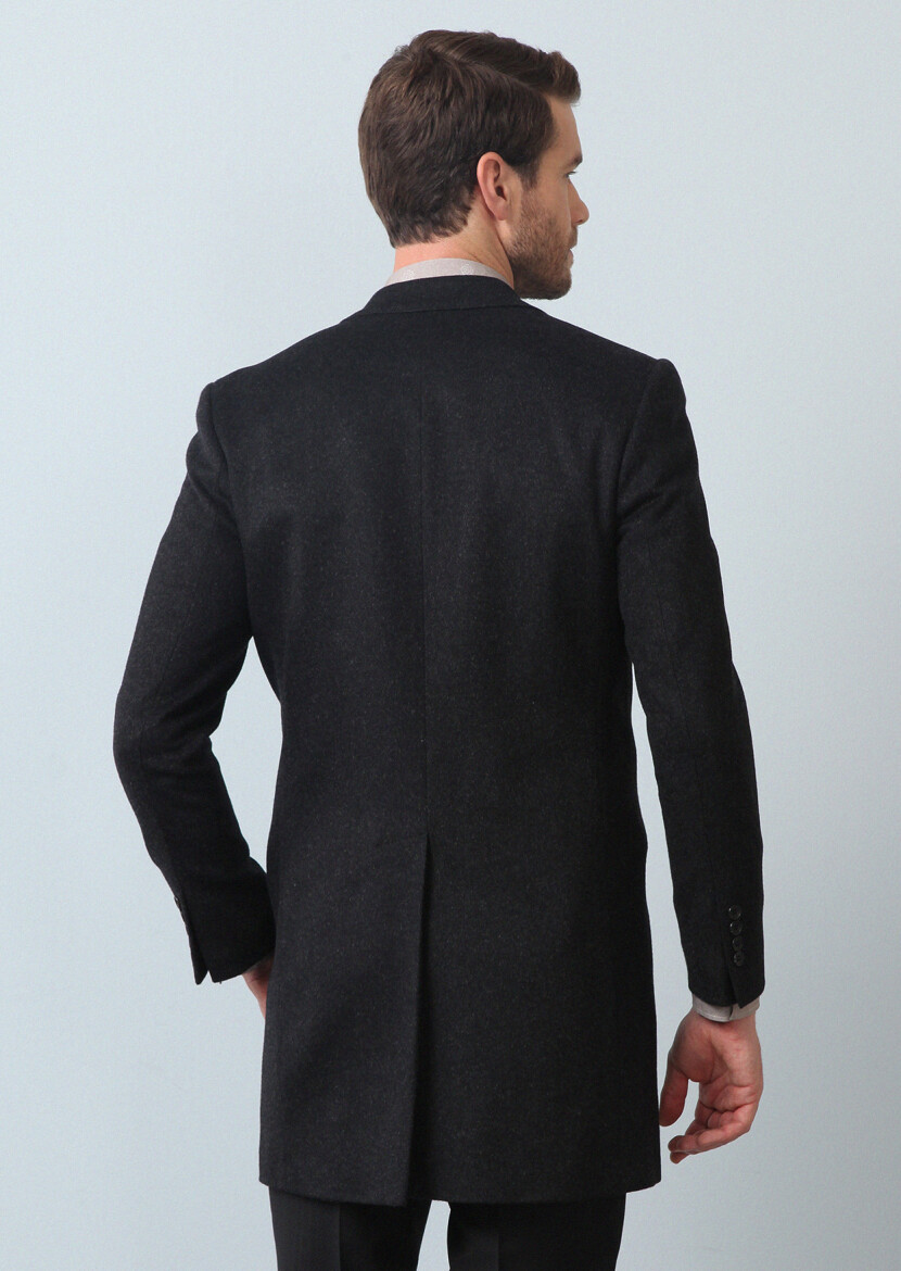 Hard Coal Regular Fit Butterfly Collar Classical Weaving Overcoat - 5