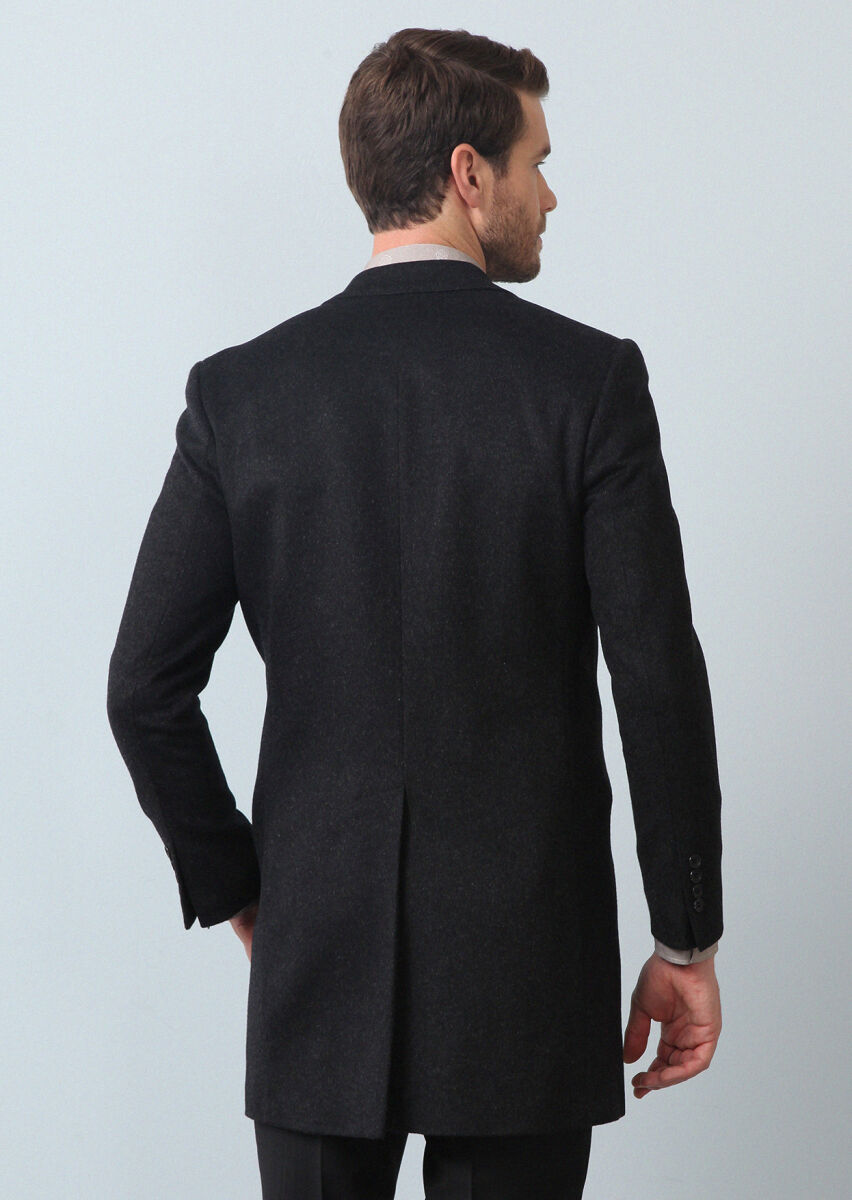Hard Coal Regular Fit Butterfly Collar Classical Weaving Overcoat - 5