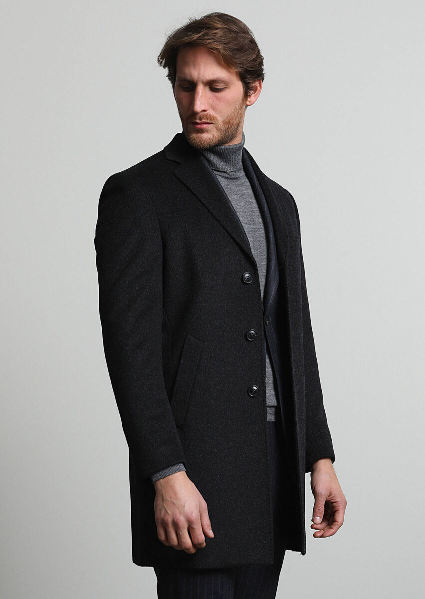 Hard Coal Regular Fit Butterfly Collar Classical Weaving Overcoat - 1