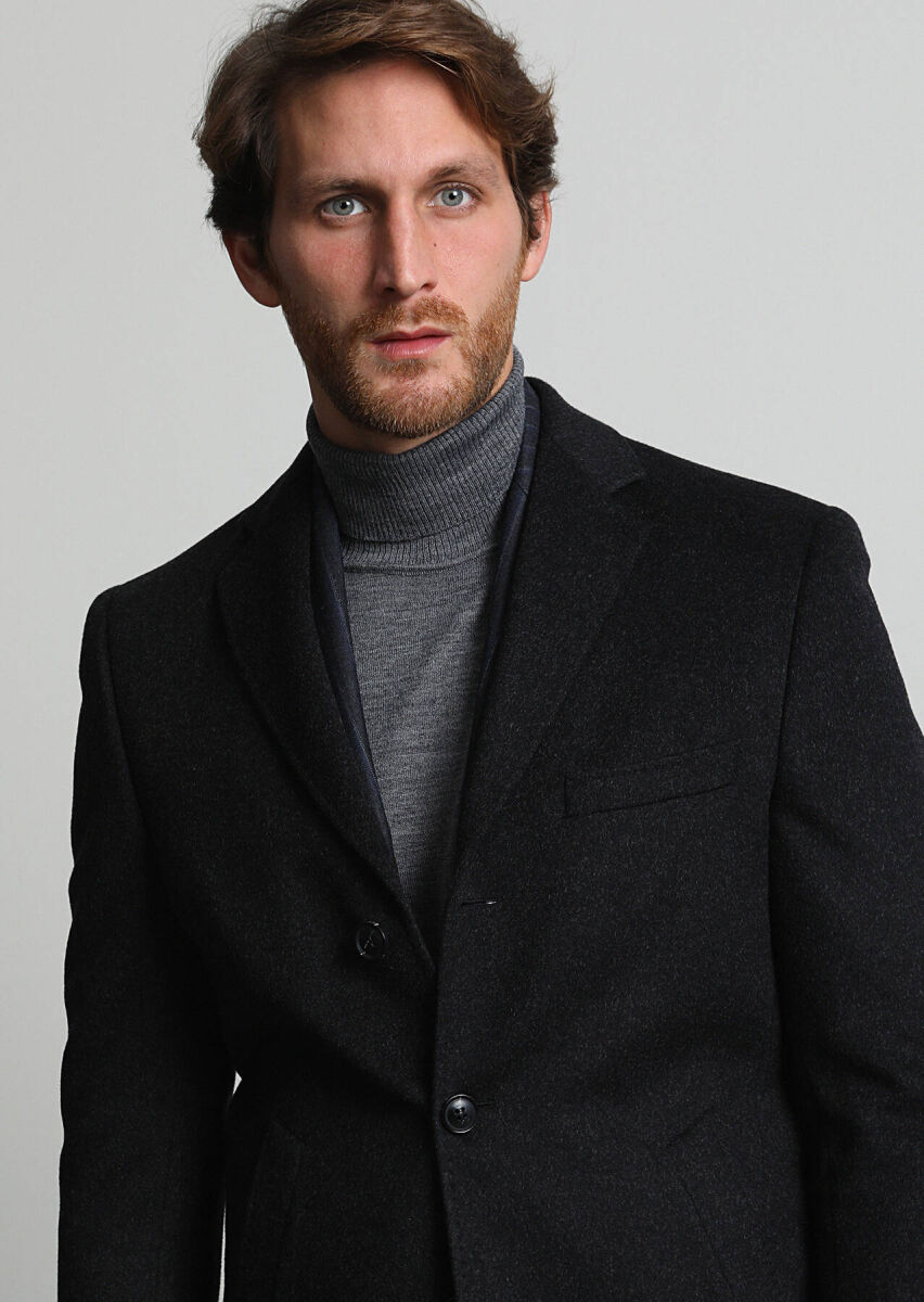 Hard Coal Regular Fit Butterfly Collar Classical Weaving Overcoat - 2