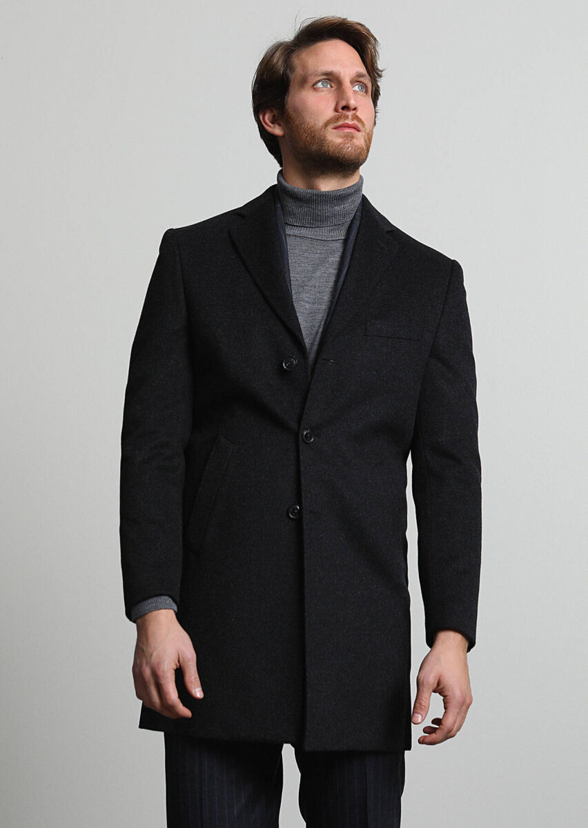 Hard Coal Regular Fit Butterfly Collar Classical Weaving Overcoat - 3