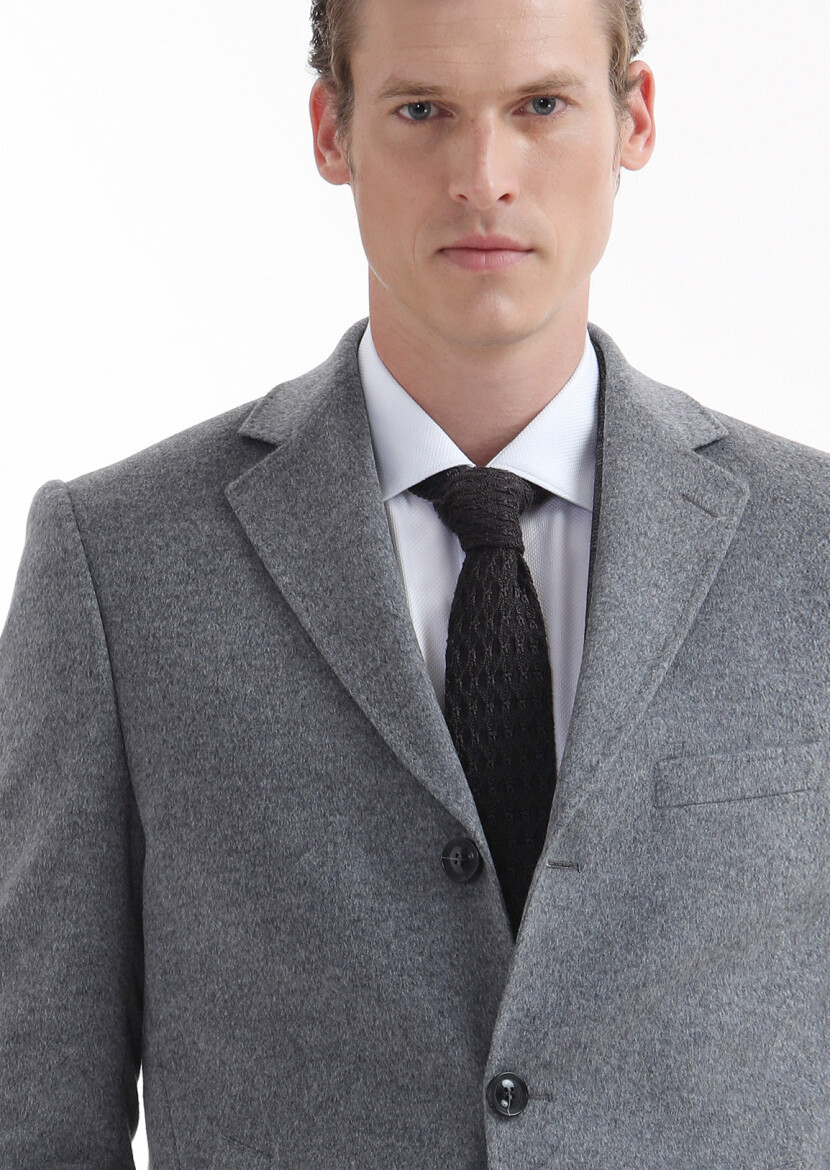 Hard Coal Regular Fit Butterfly Collar Classical Weaving Overcoat - 3