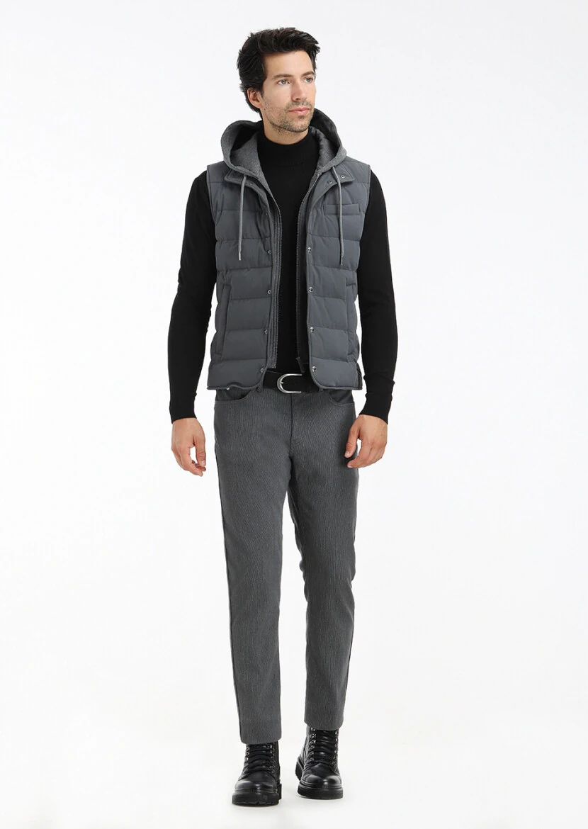 Hard Coal Regular Fit Hooded Casual Weaving Puffer Vest - 1