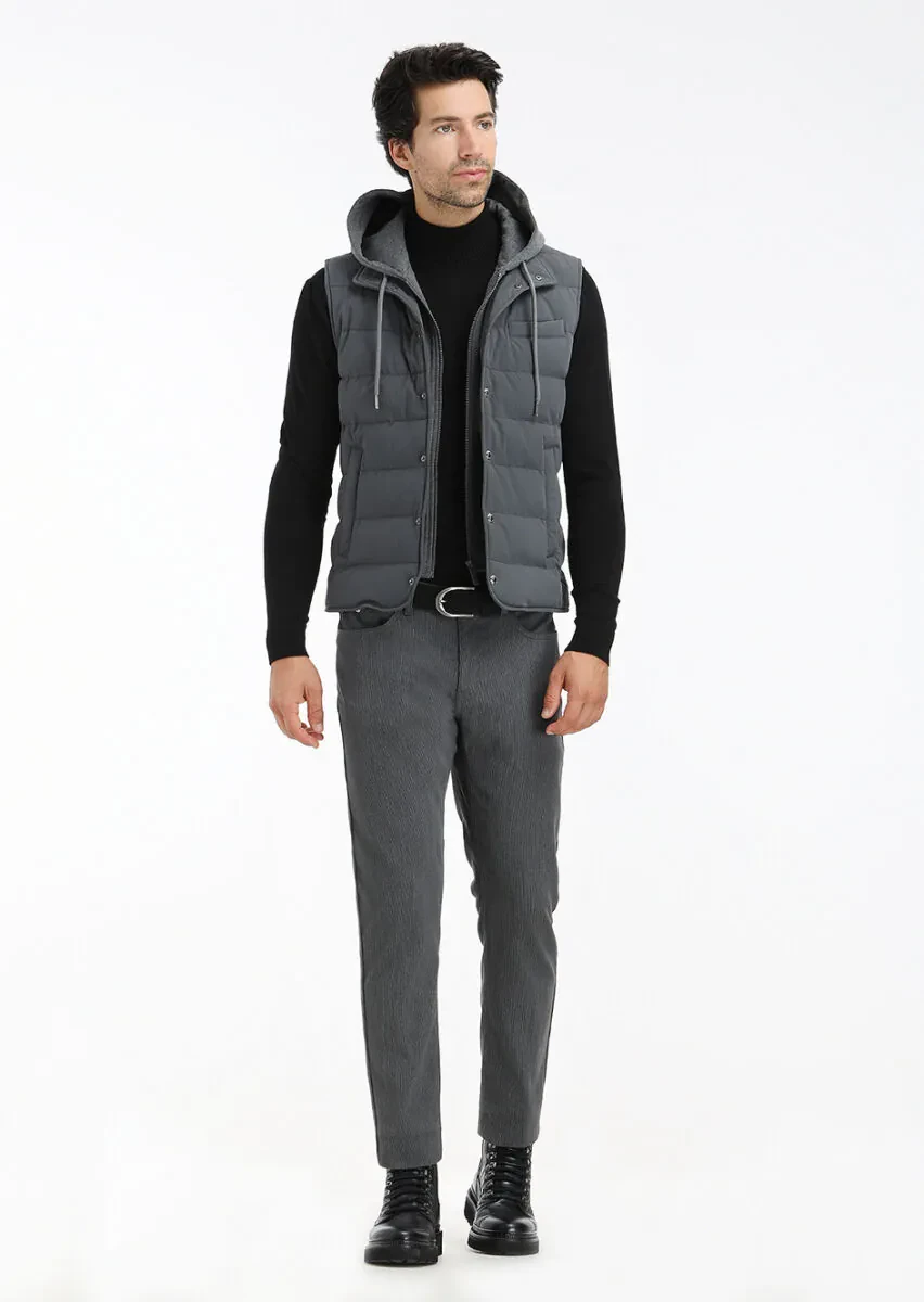 Hard Coal Regular Fit Hooded Casual Weaving Puffer Vest - 1