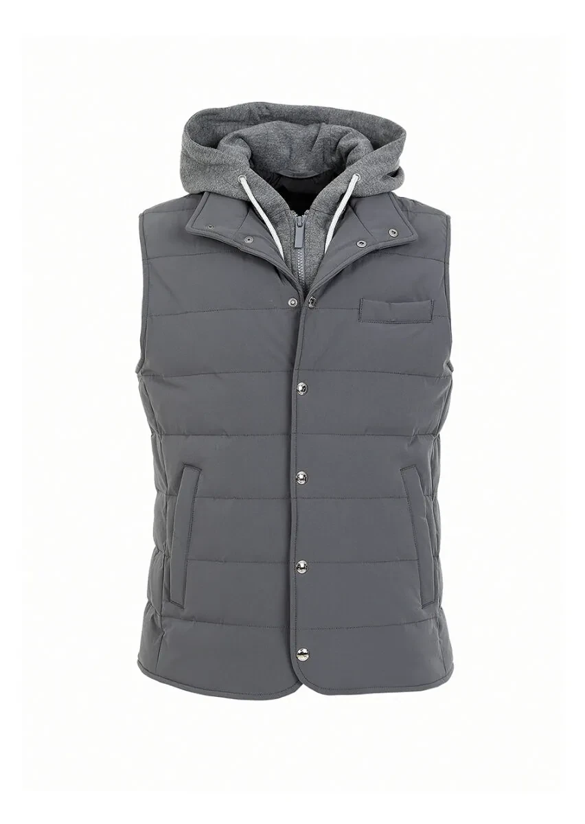 Hard Coal Regular Fit Hooded Casual Weaving Puffer Vest - 5