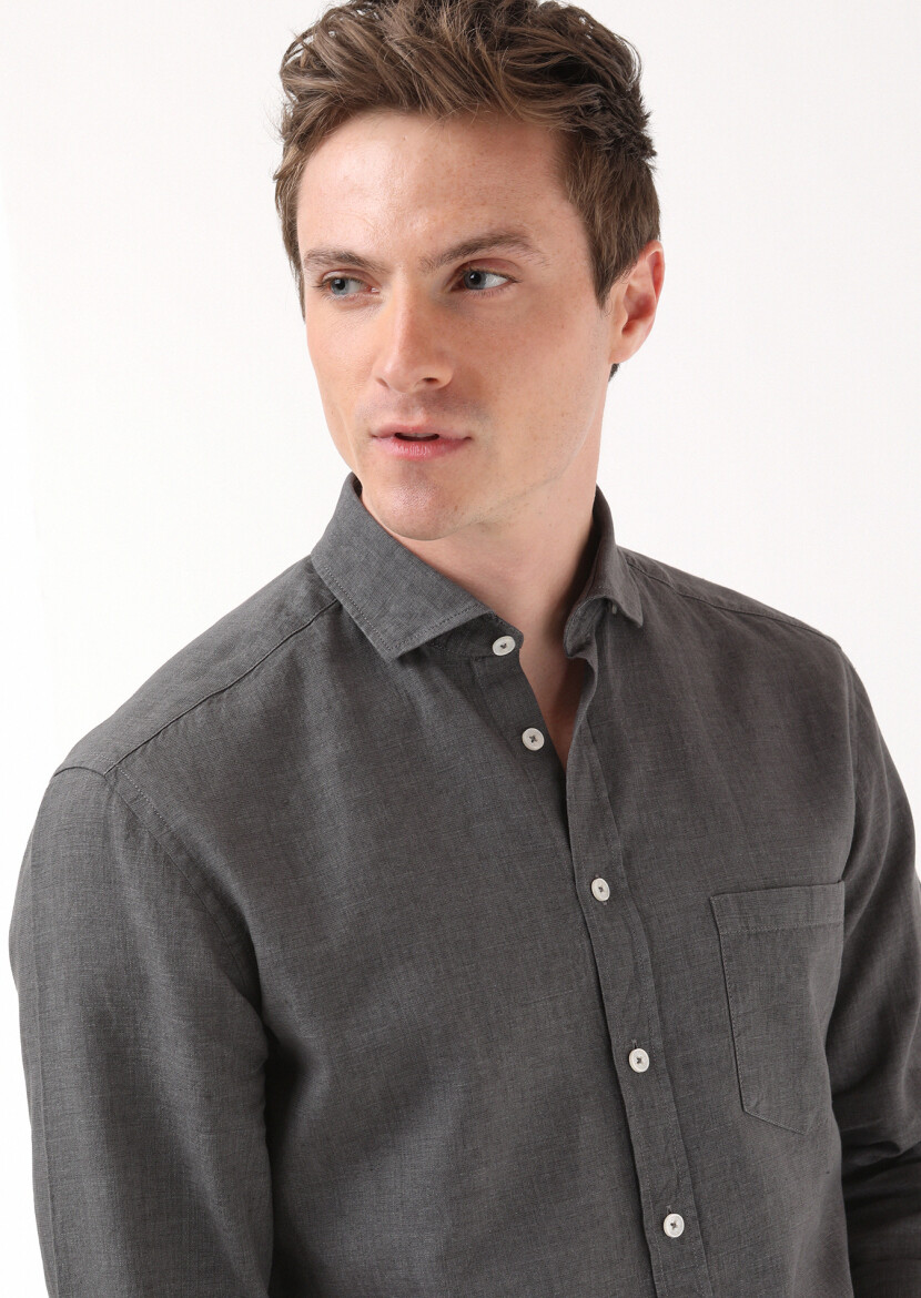 Hard Coal Regular Fit Long Weaving Casual Cotton Blended Shirt - 4