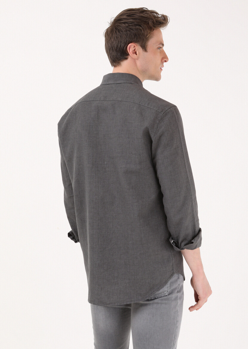 Hard Coal Regular Fit Long Weaving Casual Cotton Blended Shirt - 5