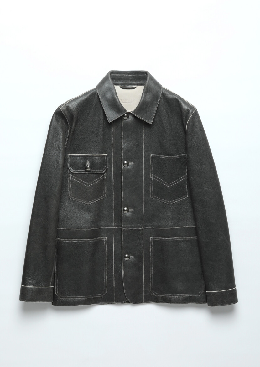 Hard Coal Regular Fit Shirt Collar Casual Leather Leather Coat - 9