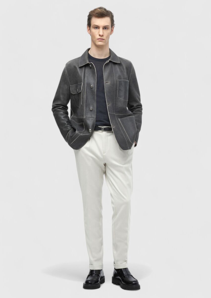 Hard Coal Regular Fit Shirt Collar Casual Leather Leather Coat - 2