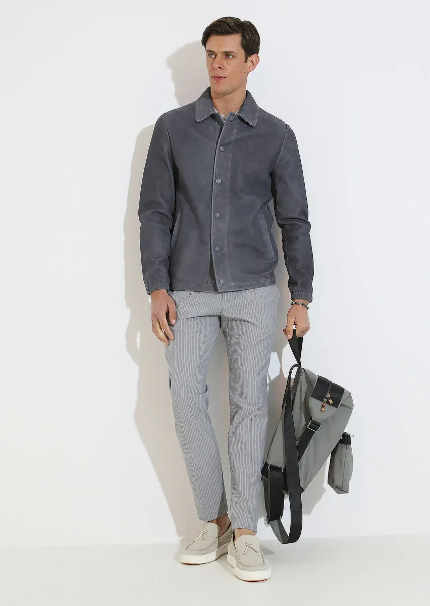Hard Coal Regular Fit Shirt Collar Casual Suede Leather Coat - 2