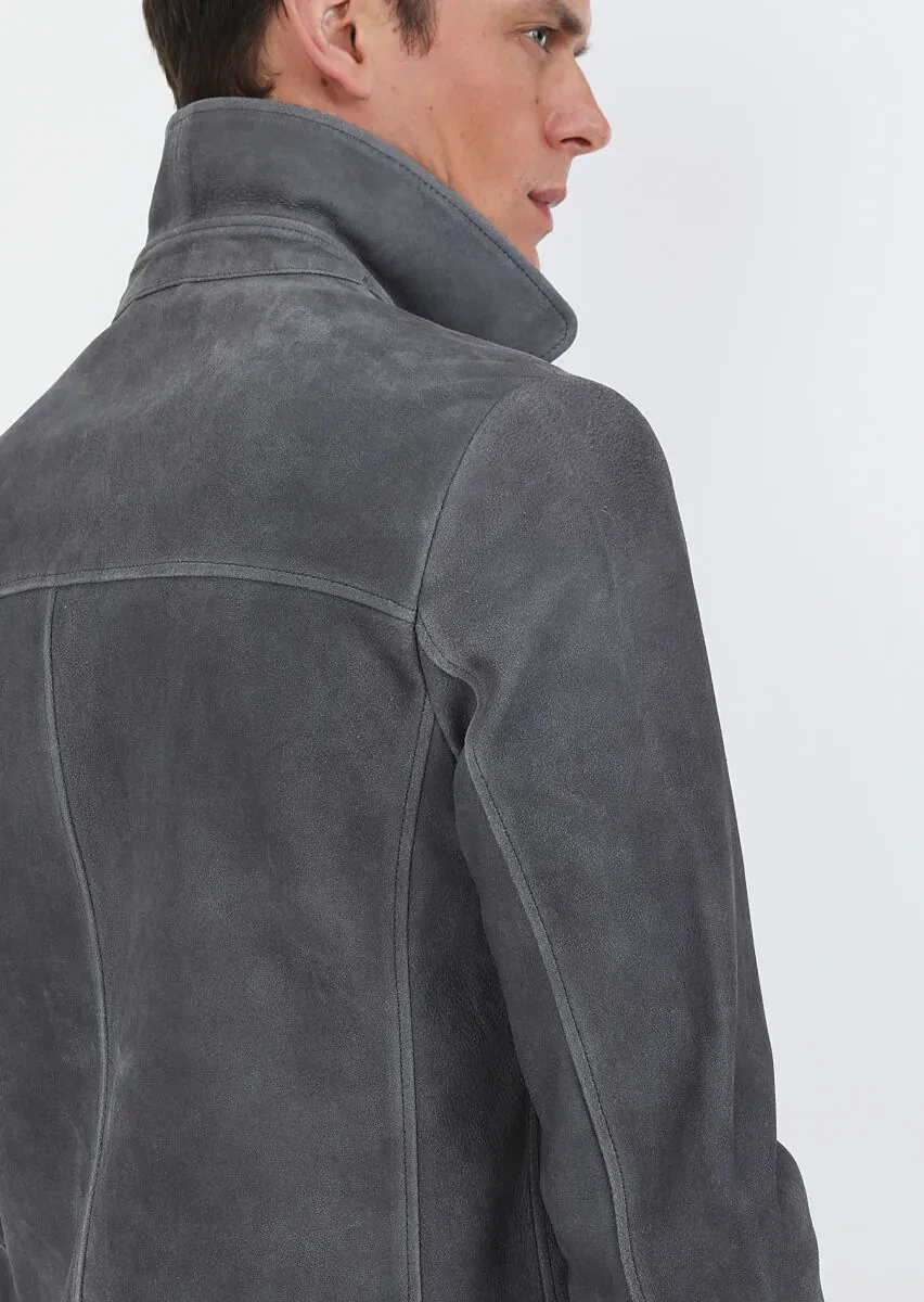 Hard Coal Regular Fit Shirt Collar Casual Suede Leather Coat - 8