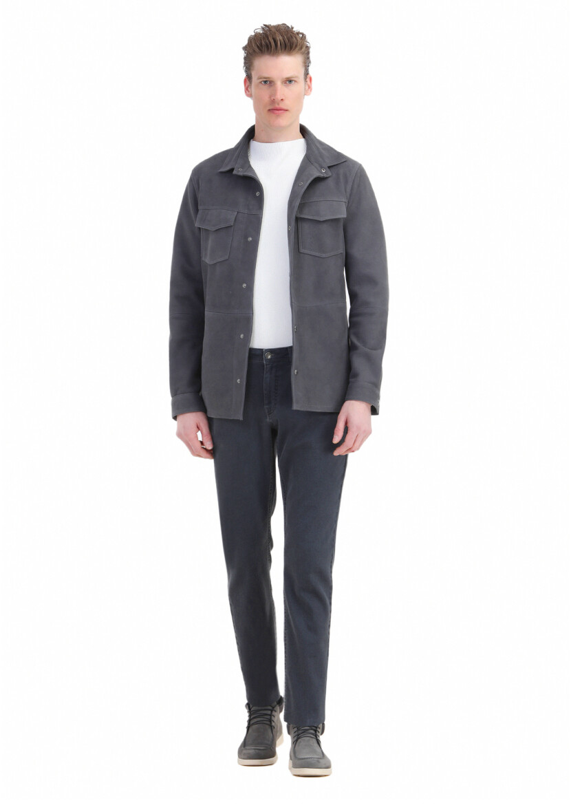 Hard Coal Regular Fit Shirt Collar Casual Suede Leather Coat - 2