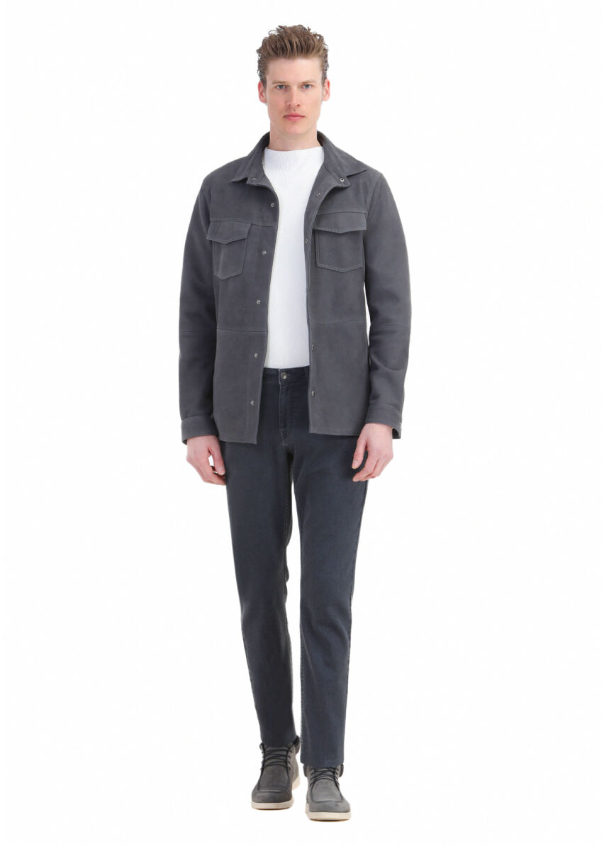 Hard Coal Regular Fit Shirt Collar Casual Suede Leather Coat - 2