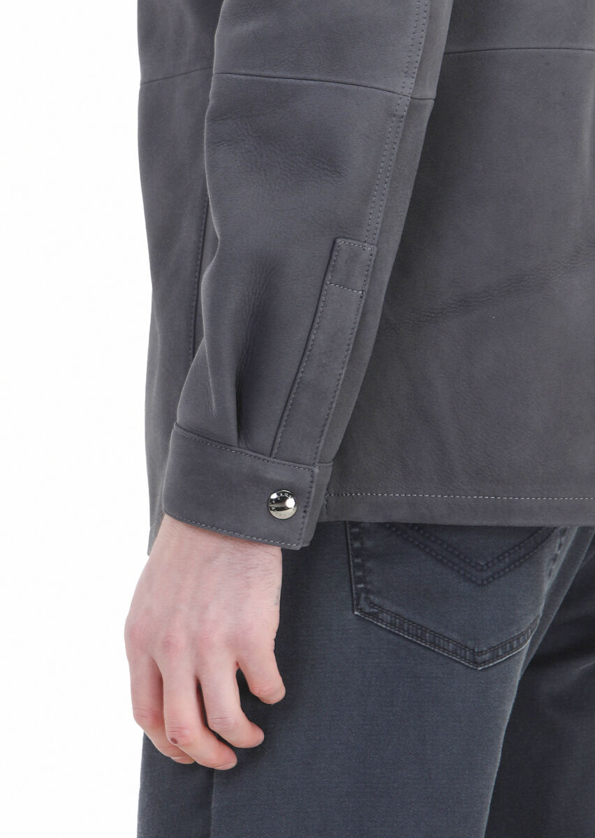 Hard Coal Regular Fit Shirt Collar Casual Suede Leather Coat - 7