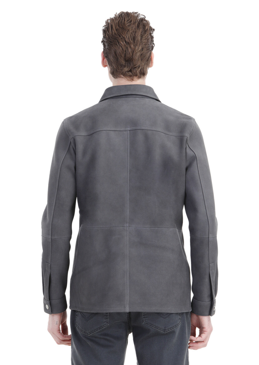 Hard Coal Regular Fit Shirt Collar Casual Suede Leather Coat - 8