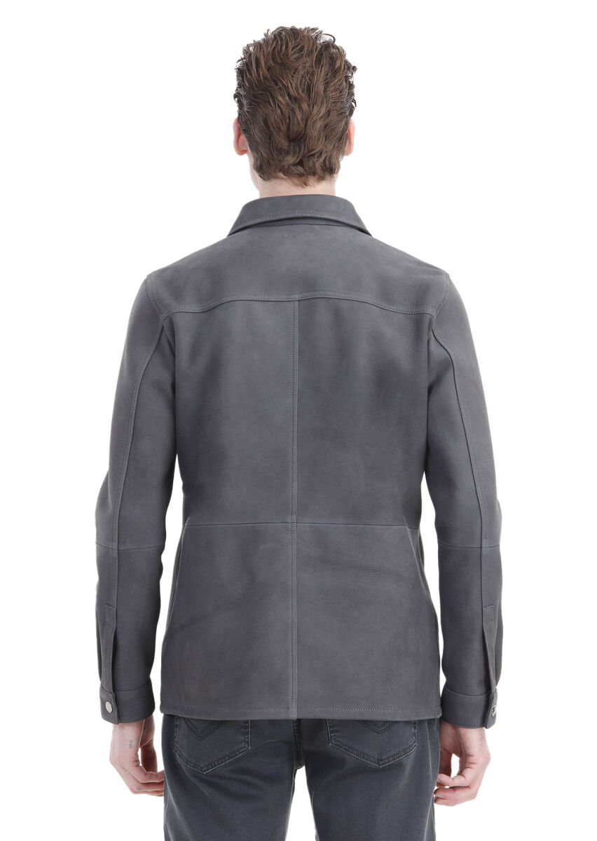 Hard Coal Regular Fit Shirt Collar Casual Suede Leather Coat - 8