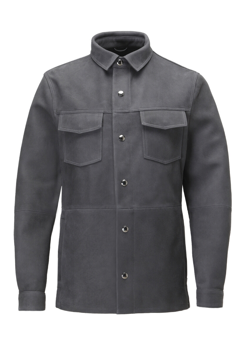 Hard Coal Regular Fit Shirt Collar Casual Suede Leather Coat - 9