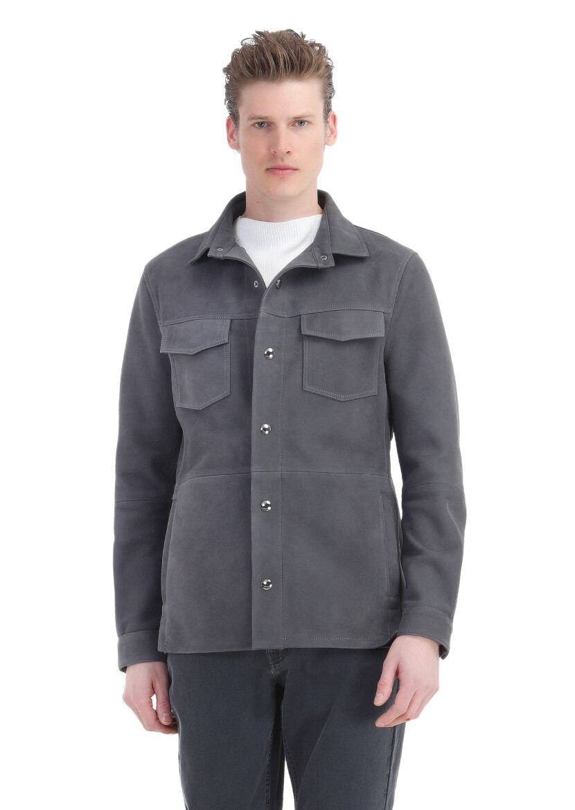 Hard Coal Regular Fit Shirt Collar Casual Suede Leather Coat - RAMSEY