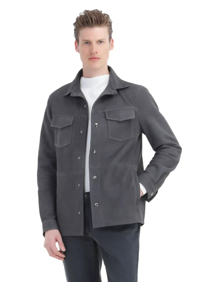 Hard Coal Regular Fit Shirt Collar Casual Suede Leather Coat - 3