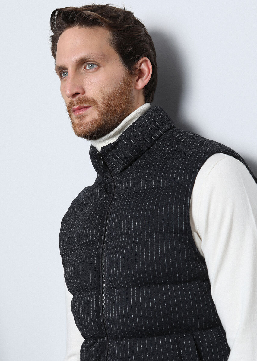 Hard Coal Regular Fit Turtleneck Casual Knitting Puffer Puffer Vest - 1