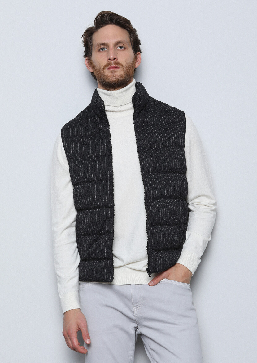 Hard Coal Regular Fit Turtleneck Casual Knitting Puffer Puffer Vest - 3