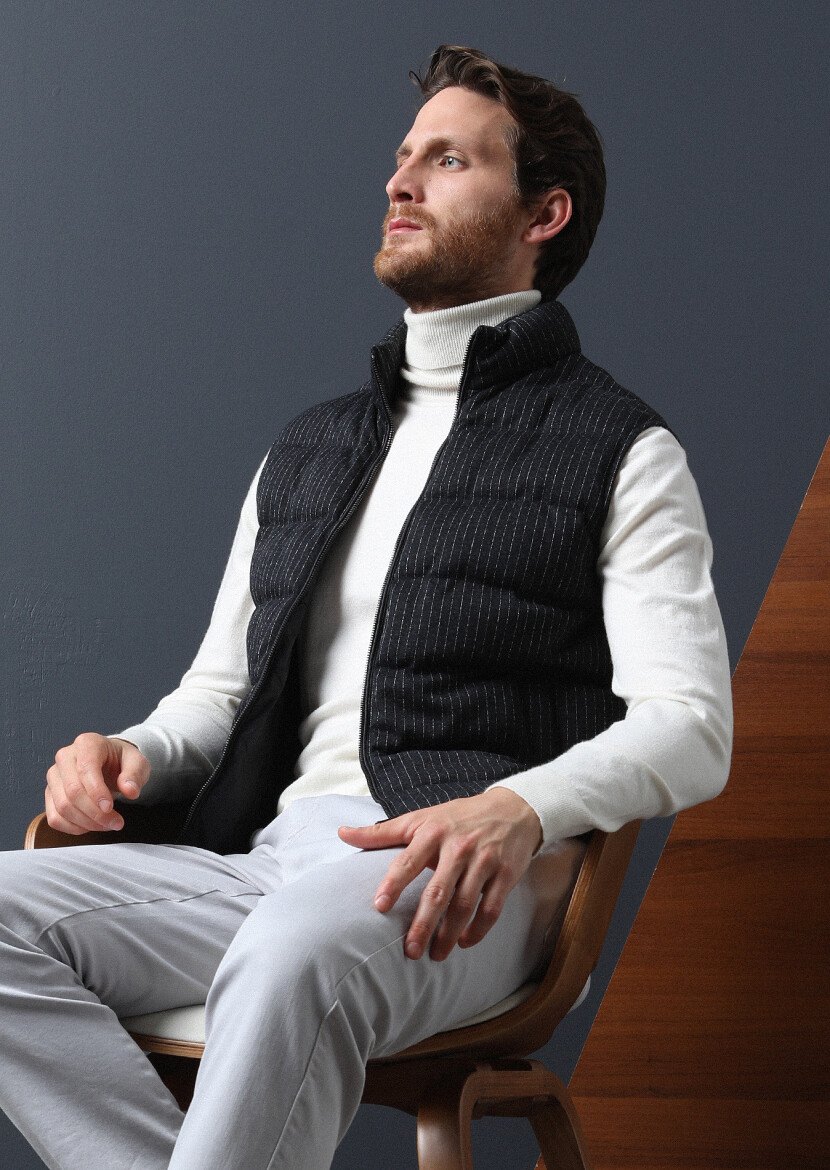 Hard Coal Regular Fit Turtleneck Casual Knitting Puffer Puffer Vest - 4