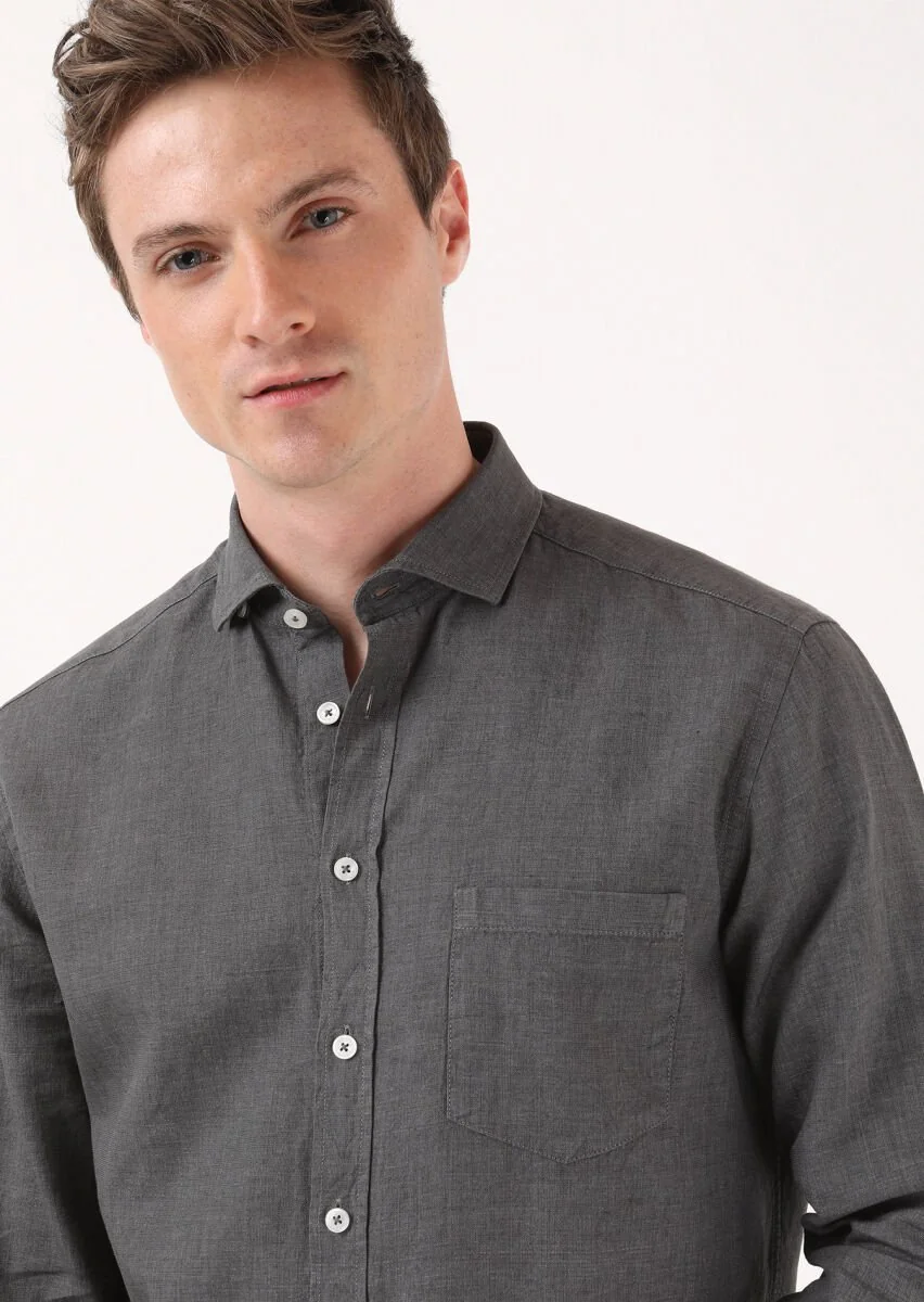 Hard Coal Regular Fit Weaving Casual Cotton Blended Shirt - 1