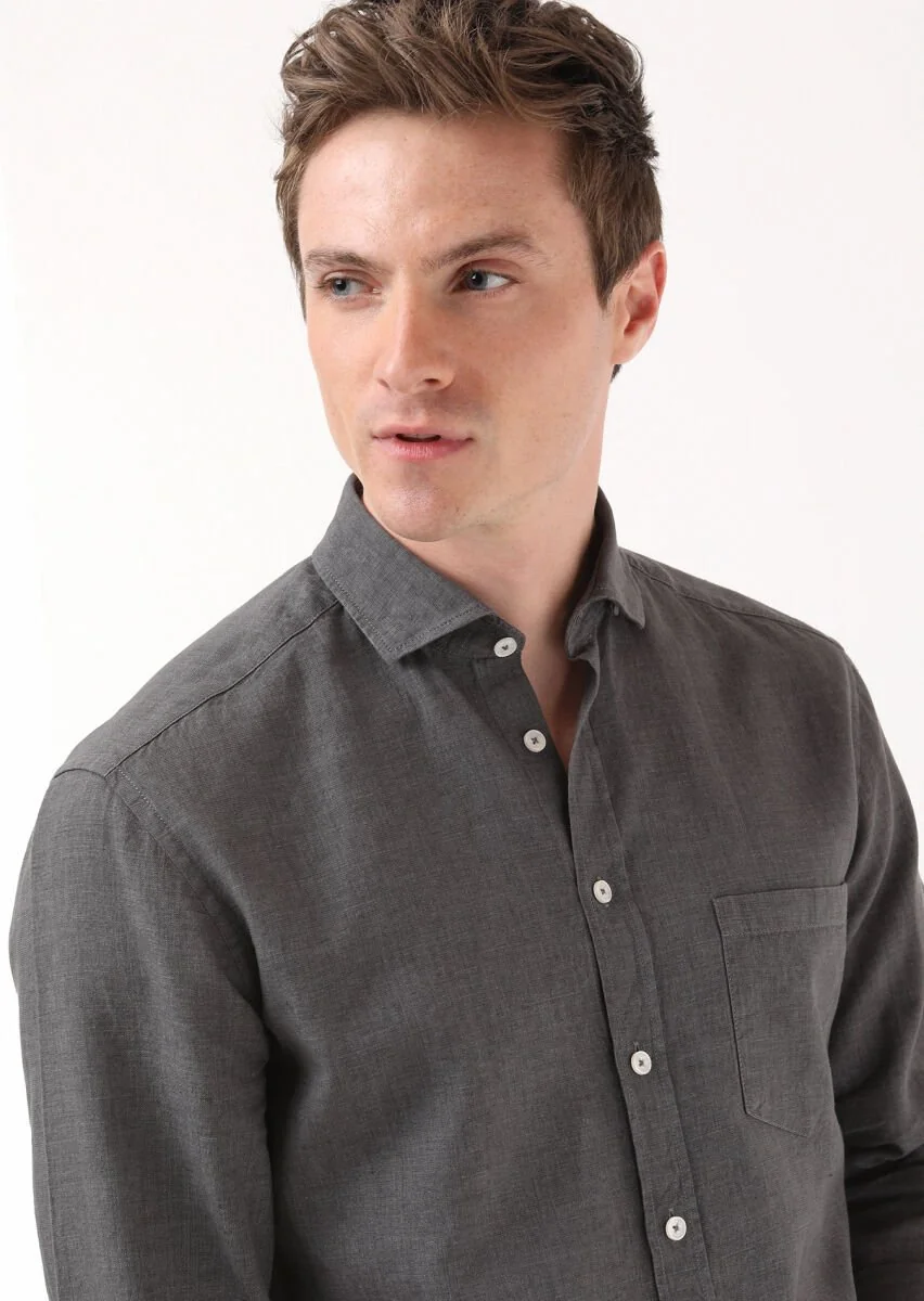 Hard Coal Regular Fit Weaving Casual Cotton Blended Shirt - 4