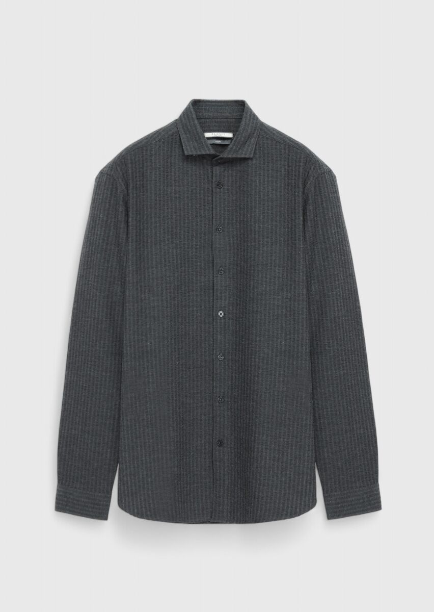 Hard Coal Striped Casual Fit Long Weaving Casual 100% Cotton Shirt - 5