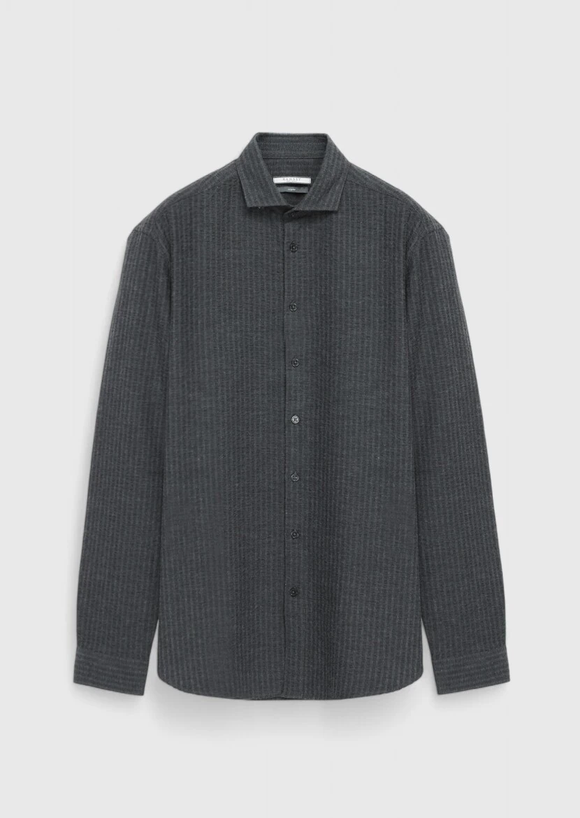 Hard Coal Striped Casual Fit Weaving Casual 100% Cotton Shirt 